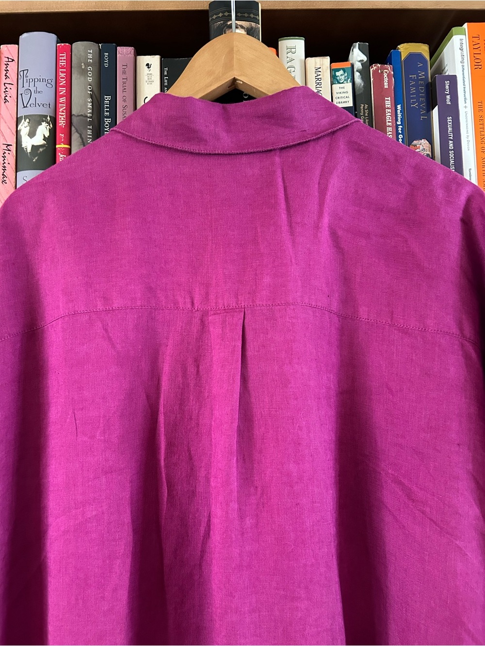 L*Space Fuchsia Collared 100% Linen Long Sleeve Button Down Shirt Dress M/L - Picture 9 of 10